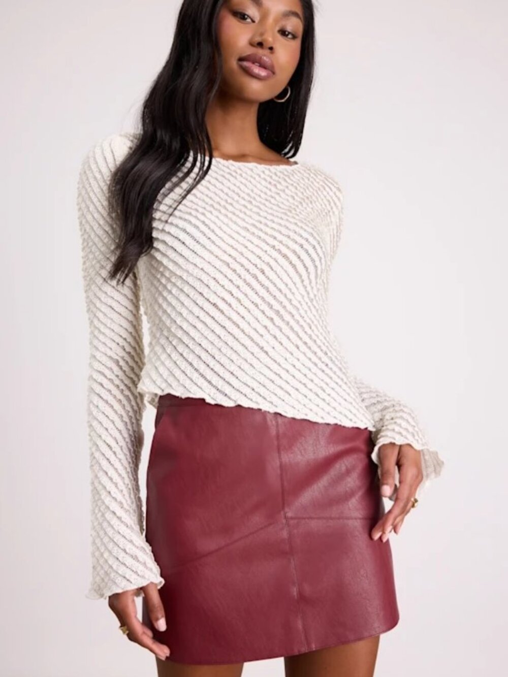 Lulus NWT Harley Burgundy Vegan Leather Mini Skirt size Medium